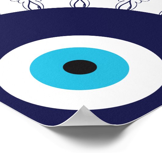 Boho Chic Blue Evil Eye Lucky Mandala Pattern Poster (Hoek)