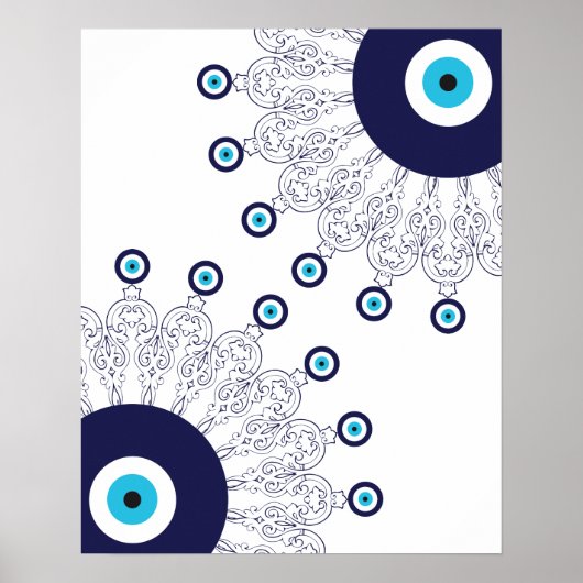 Boho Chic Blue Evil Eye Lucky Mandala Pattern Poster (Voorkant)