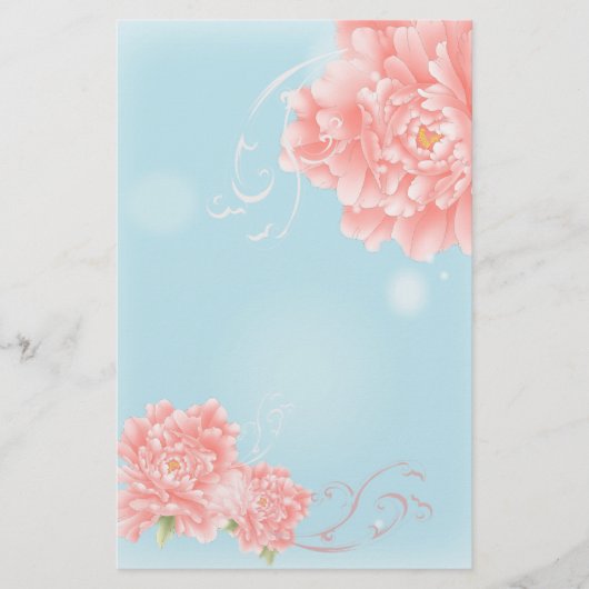 boho chic blue waterverf bloemroze bloemen briefpapier (Voorkant)