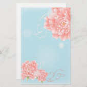 boho chic blue waterverf bloemroze bloemen briefpapier (Voorkant / Achterkant)