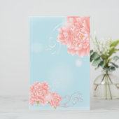 boho chic blue waterverf bloemroze bloemen briefpapier (Staand voorkant)