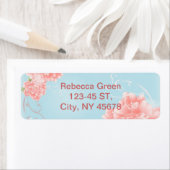 boho chic blue waterverf bloemroze bloemen etiket (Insitu)