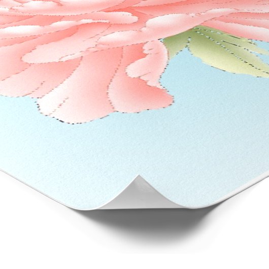 boho chic blue waterverf bloemroze bloemen poster (Hoek)