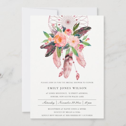 BOHO CHIC BLUSH DREAM CATCHER FLORAL VRIJGEZELLENF KAART (Voorkant)