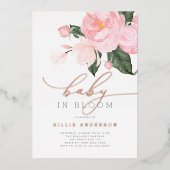 Boho Chic Blush Pink Floral Baby in Bloom Shower Folie Uitnodiging (Voorkant)