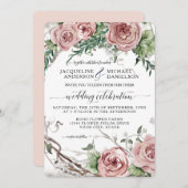 BOHO Chic Blush Pink Floral Rustic Wreath Wedding Kaart (Voorkant / Achterkant)