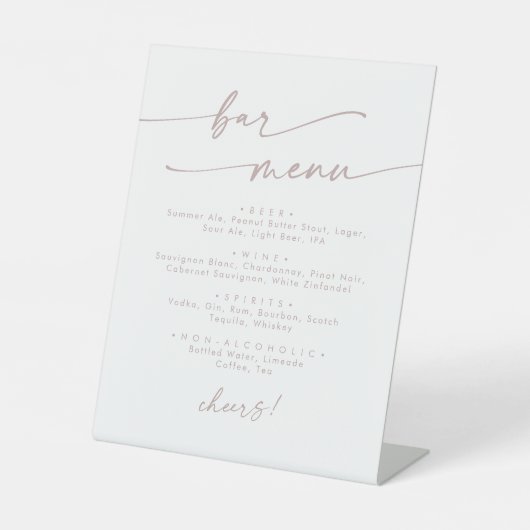 Boho Chic Blush Pink Wedding Bar Reclamebord Met Voetstuk (Voorkant)