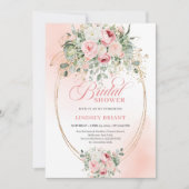 Boho Chic Blush Roses Bridal Shower Invitation Kaart (Voorkant)