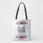 Boho Chic Blush Roze Bloemen Bruid Tribe Monogram Tote Bag (Voorkant)