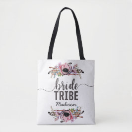 Boho Chic Blush Roze Bloemen Bruid Tribe Monogram Tote Bag