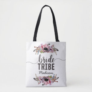 Boho Chic Blush Roze Bloemen Bruid Tribe Monogram Tote Bag