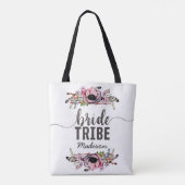 Boho Chic Blush Roze Bloemen Bruid Tribe Monogram Tote Bag (Achterkant)