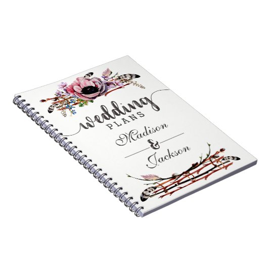 Boho Chic Blush Roze Bloemen Bruiloft Planner Notitieboek (Rechterzijde)