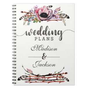 Boho Chic Blush Roze Bloemen Bruiloft Planner Notitieboek