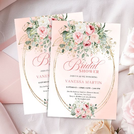 Boho Chic Blush Rozen Bruiloftsfeest Uitnodiging
