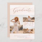 Boho Chic Blush Waterverf & Script Afstuderen Kaart (Voorkant / Achterkant)