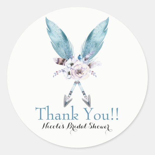 Boho Chic Boheemse Pijlen Veer Bloem Feest Ronde Sticker (Voorkant)