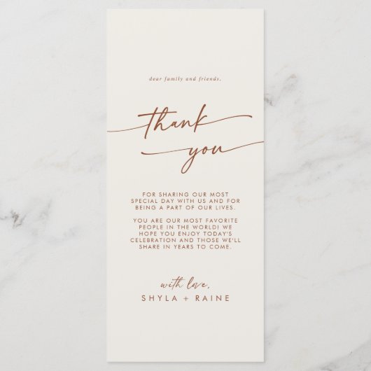 Boho Chic Bohemian Cream Bedankt en bruiloft Menu (Achterkant)