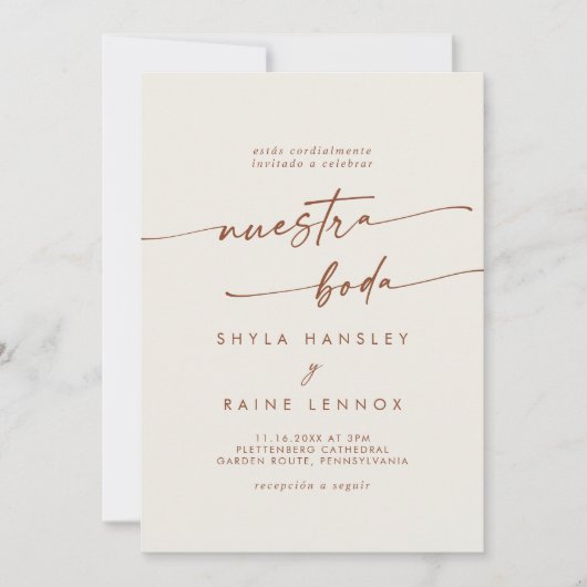 Boho Chic Bohemian Cream Foto Spaans Bruiloft Kaart (Voorkant)