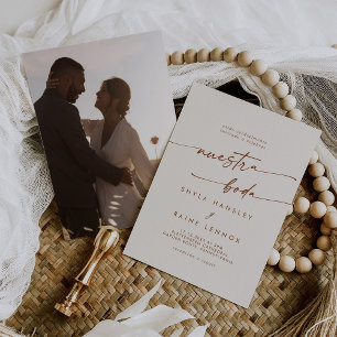 Boho Chic Bohemian Cream Foto Spaans Bruiloft Kaart