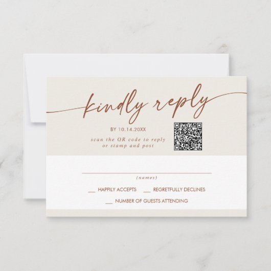 Boho Chic Bohemian Cream Mail In en QR Code RSVP Kaartje (Voorkant)