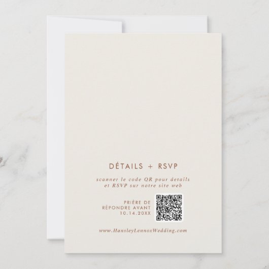 Boho Chic Bohemian Cream QR Code Franse bruiloft Kaart (Achterkant)