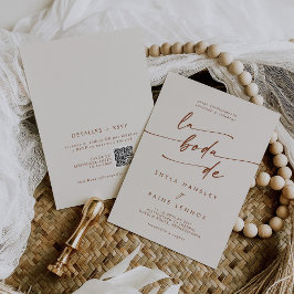 Boho Chic Bohemian Cream QR Code Spaanse bruiloft Kaart