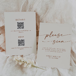 Boho Chic Bohemian Cream Taupe QR Code Details RSVP Kaartje
