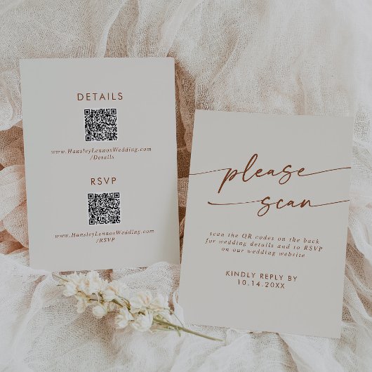 Boho Chic Bohemian Cream Taupe QR Code Details RSVP Kaartje