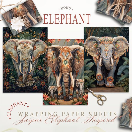 Boho Chic Bohemian Elephant Inpakpapier Vel