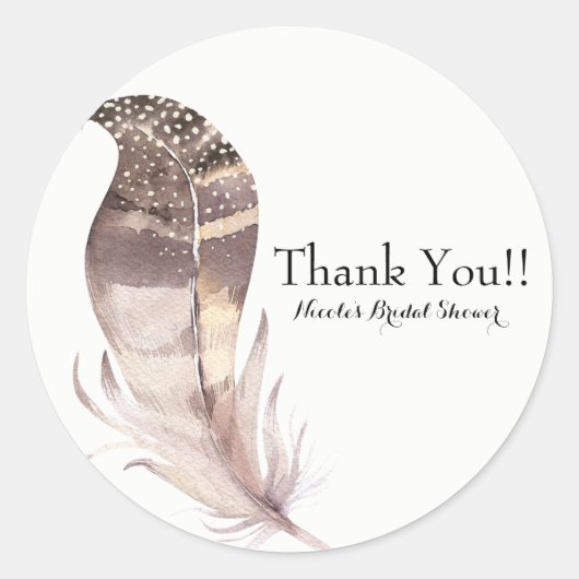 Boho Chic Bohemian Feather Custom Party Favor Ronde Sticker (Voorkant)