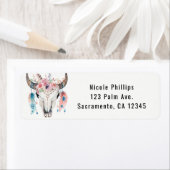 Boho Chic Bohemian Feathers & Koe Skull Invitation Etiket (Insitu)