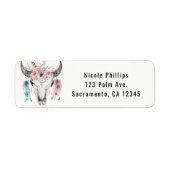 Boho Chic Bohemian Feathers & Koe Skull Invitation Etiket (Voorkant)