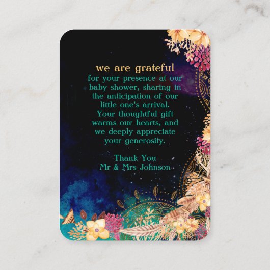 Boho Chic Bohemian Floral Feathers Bedankt Visitekaartje (Achterkant)