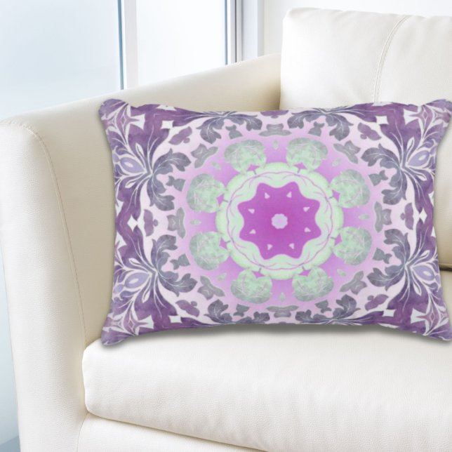 Boho chic Bohemian lila paarse mandala Decoratief Kussen (Boho chic Bohemian lilac purple mandala Decorative Pillow)