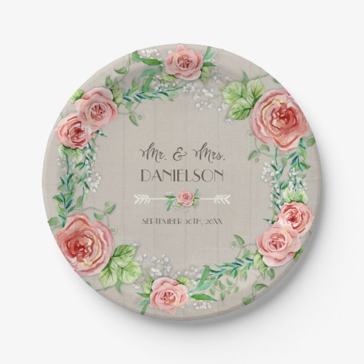 BOHO Chic Bohemian Rustic Floral Grey Barn Wood Papieren Bordje (Voorkant)