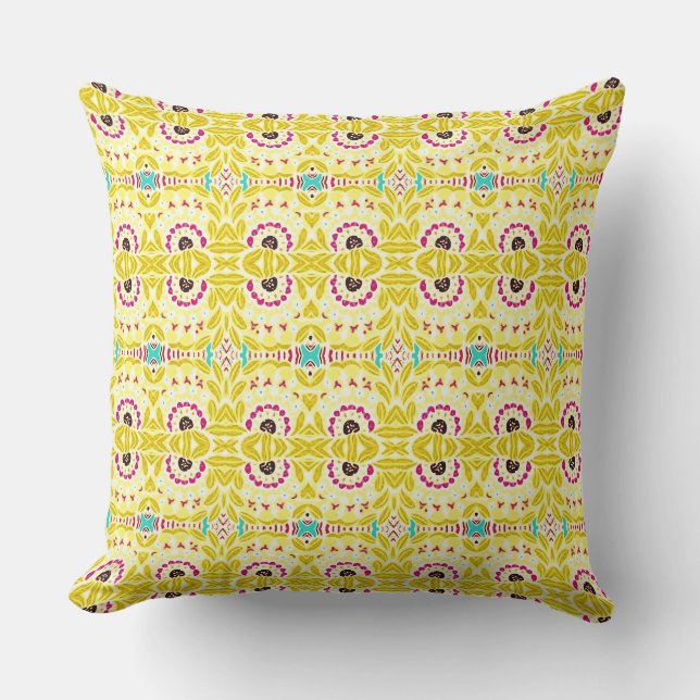 Boho Chic Bohemian Tribal Floral Chartreuse Green Kussen (Voorkant)