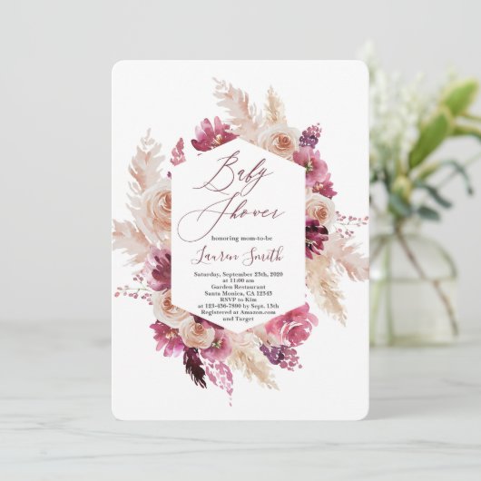 Boho chic bordeaux Baby shower Kaart (Staand voorkant)