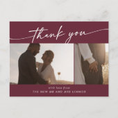 Boho chic bordeaux rode bruiloft foto dank u briefkaart (Voorkant)
