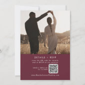 Boho chic bordeaux rode foto QR code bruiloft Kaart (Achterkant)