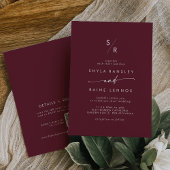 Boho chic bordeaux rood monogram QR code bruiloft Kaart