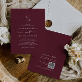 Boho chic bordeaux rood monogram QR code bruiloft Kaart