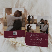 Boho chic bordeaux rood multi foto QR code Save The Date