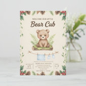 boho chic bosbeer groen baby shower kaart (Staand voorkant)
