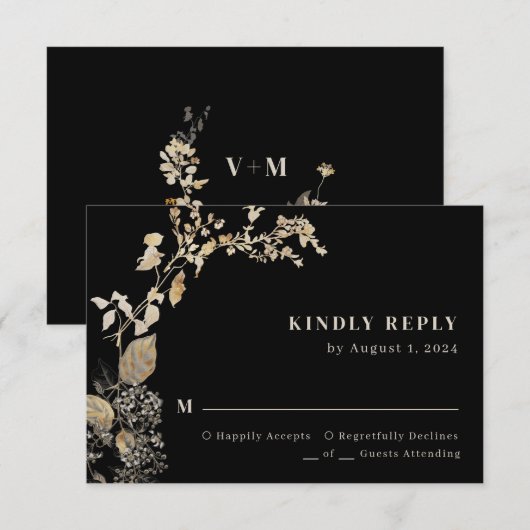 Boho Chic Botanical Foliage Leaves Wedding RSVP Kaartje (Voorkant / Achterkant)