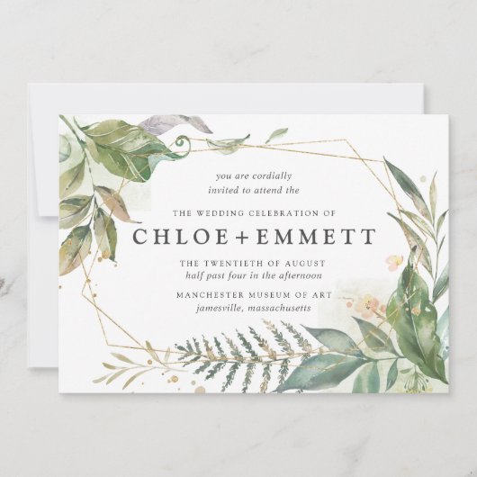 Boho Chic Botanical Gold Geometric Wedding Kaart (Voorkant)