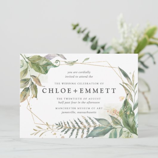 Boho Chic Botanical Gold Geometric Wedding Kaart (Staand voorkant)