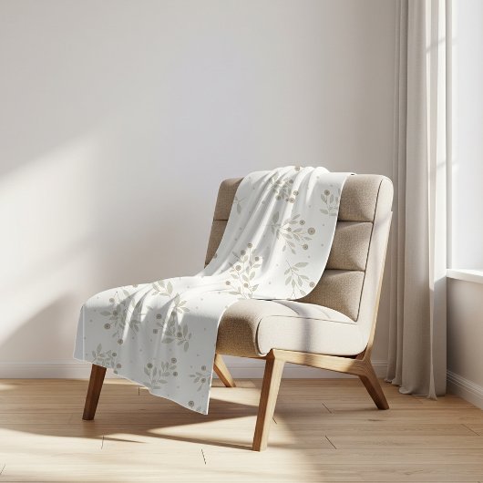 Boho Chic Botanical Leaves and Berries Pattern Sherpa Deken