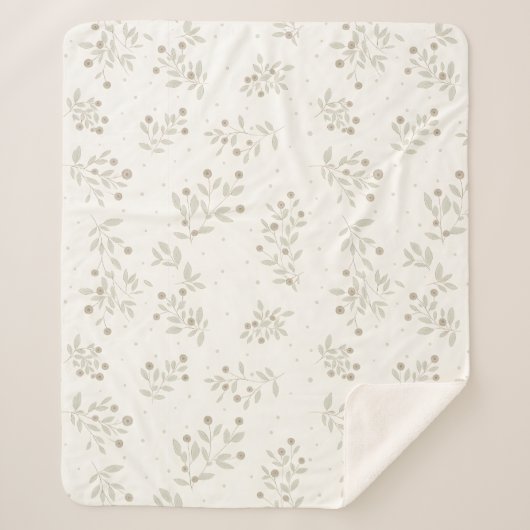 Boho Chic Botanical Leaves and Berries Pattern Sherpa Deken (Voorkant)