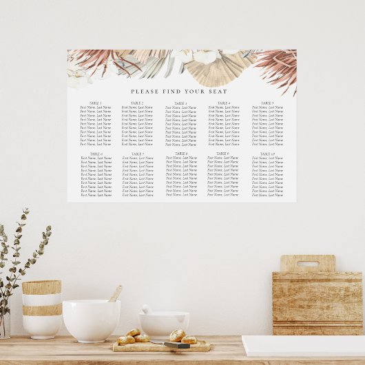 Boho-Chic Botanical Wedding Seating Chart Poster (Keuken)
